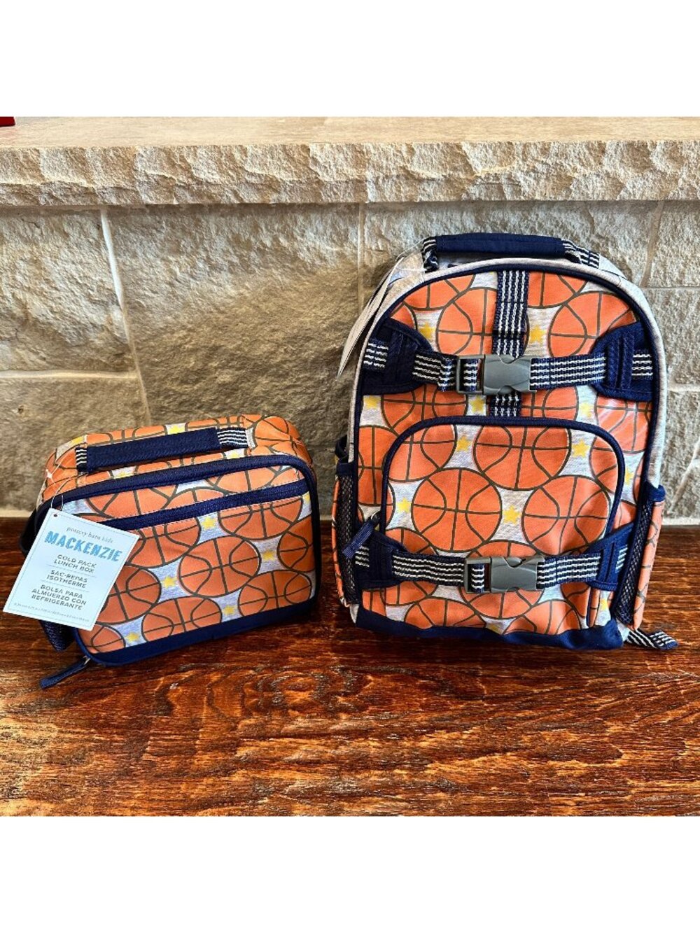 NWT Pottery Barn Kids Mackenzie Basketball Glow Backpack & Lunch Box Set